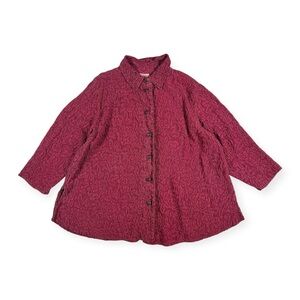URU Maroon 100% Silk Button Front Top